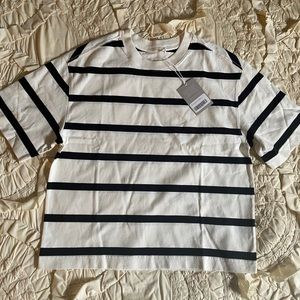 Everlane Black/Canvas striped size Small The Premium Weight Relaxed Tee NWT NBW